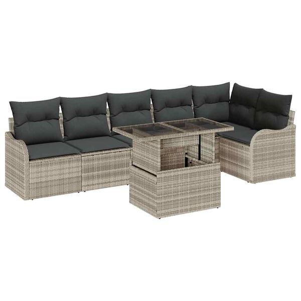 vidaXL Set di divani con cuscino 7 pcs Grigio chiaro Poly Rattan