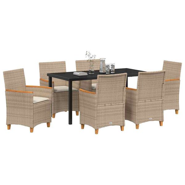 vidaXL Set da Pranzo per Giardino 7 pcs Beige polyrattan