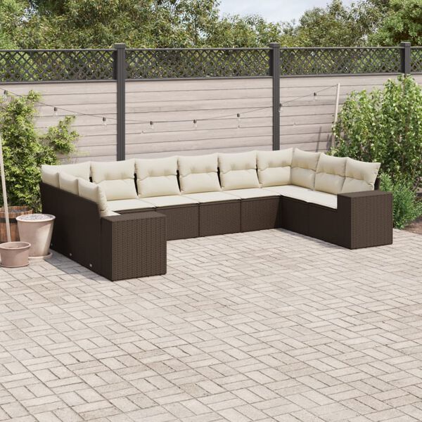 vidaXL Set Divani da Giardino 10pz con Cuscini in Polyrattan Marrone