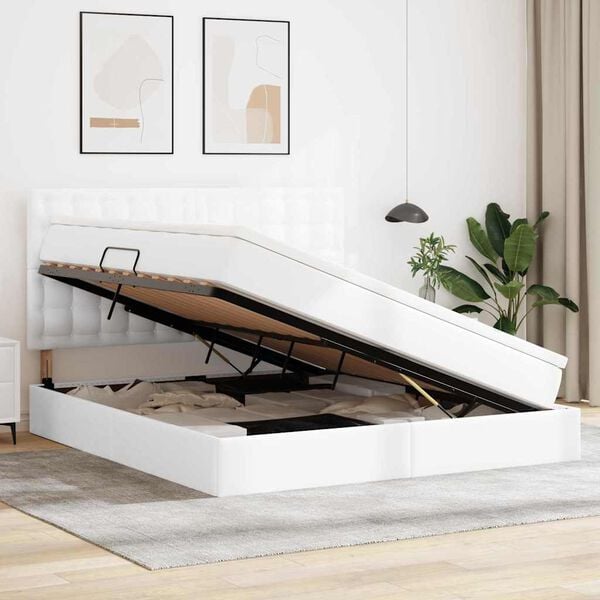 vidaXL Letto con contenitore e LED con led Bianco Puro 160 x 200 cm