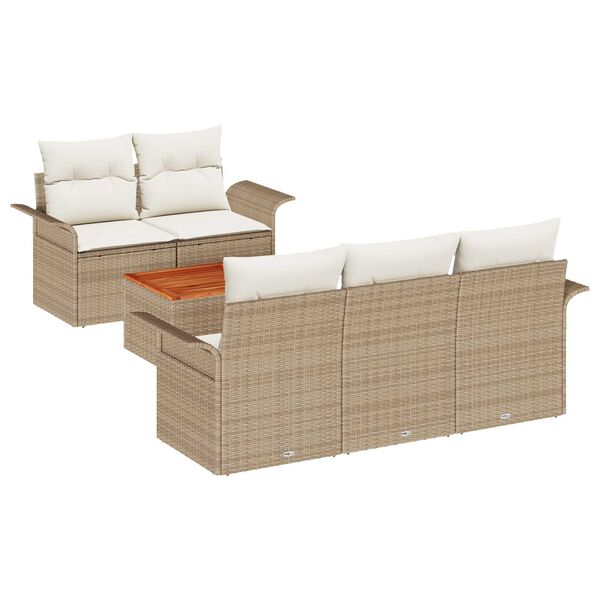 vidaXL Set Divano da Giardino con cuscino 6 pcs Beige polyrattan