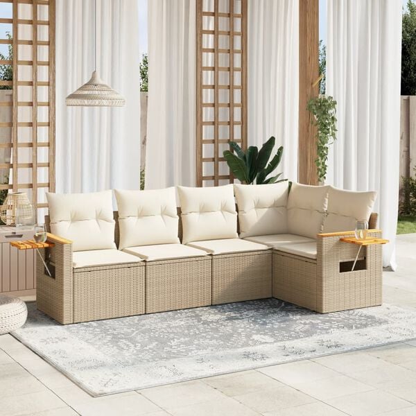 vidaXL Set Divano da Giardino 5 pz con Cuscini Beige in Polyrattan