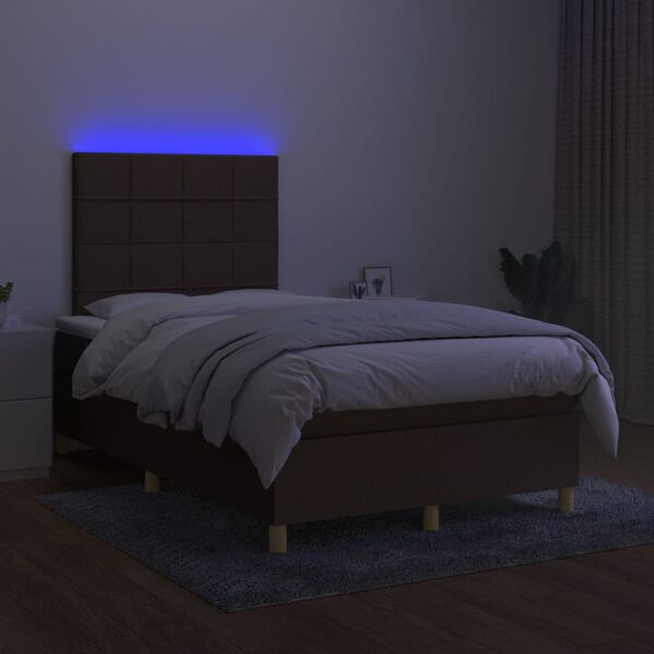 vidaXL Letto a Molle Materasso e LED Marrone Scuro 120x200 cm Tessuto