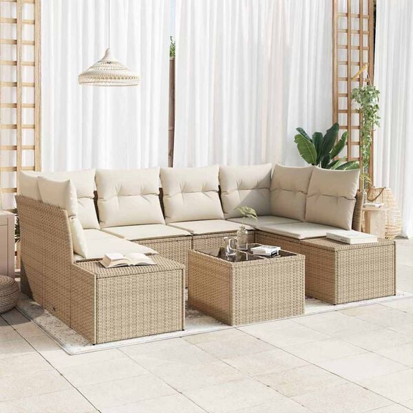 vidaXL Set Divano da Giardino 8 pcs Beige e Crema polyrattan
