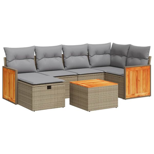 vidaXL Set Divani da Giardino 7 pz con Cuscini Beige in Polyrattan