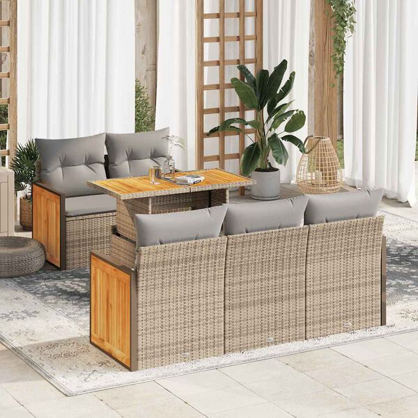 vidaXL Set Divano da Giardino 6 pz con Cuscini Beige Polyrattan Acacia