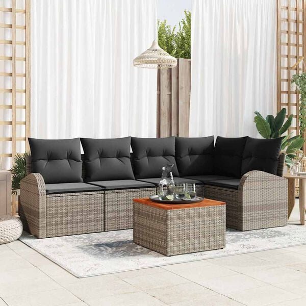 vidaXL Set Divano da Giardino con cuscino 6 pcs Grigio polyrattan