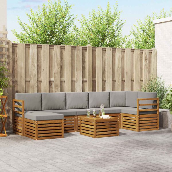 vidaXL Set divano sezionale con cuscino 8 pcs Grigio Naturale e Chiaro