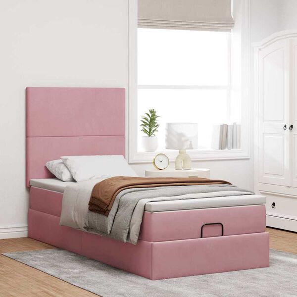 vidaXL Struttura Letto Pouf con Materassi Rosa 100x200 cm Velluto