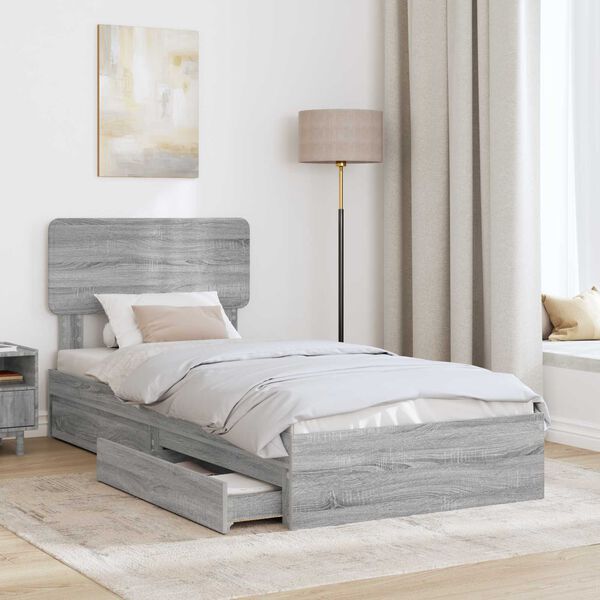 vidaXL Letto con Contenitore con testiera Grigio Sonoma 100 x 200 cm