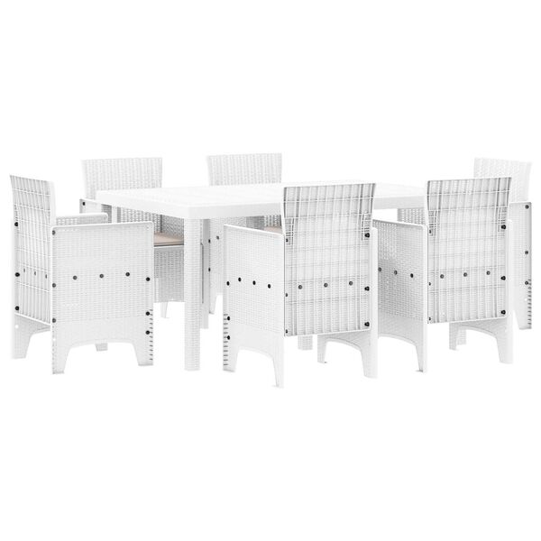 vidaXL Set da Pranzo per Giardino 7 pcs Bianco Rattan Polt