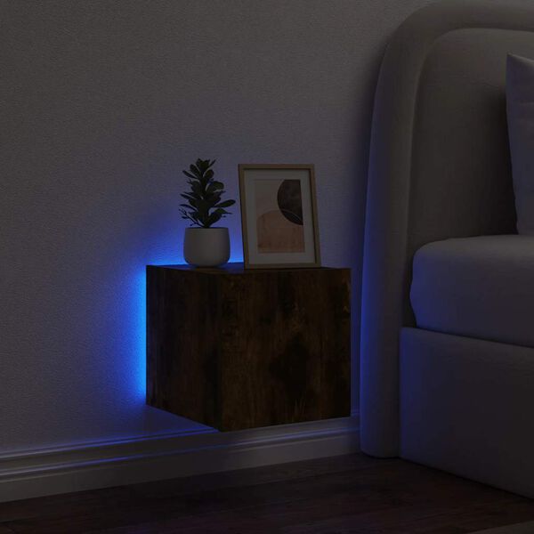 vidaXL Mobile TV a Parete con Luci LED Rovere Fumo 30,5x35x30 cm