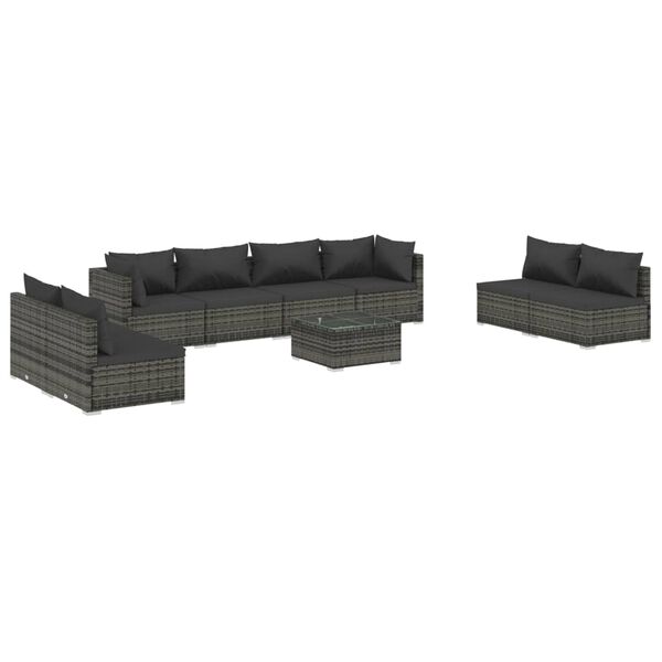 vidaXL Set Divani da Giardino 9 pz con Cuscini in Polyrattan Grigio