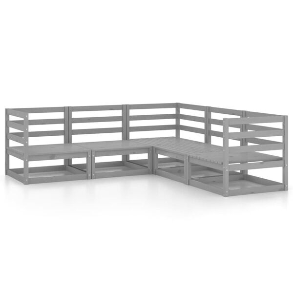 vidaXL Set Divani da Giardino 5 pz Grigi in Legno Massello di Pino