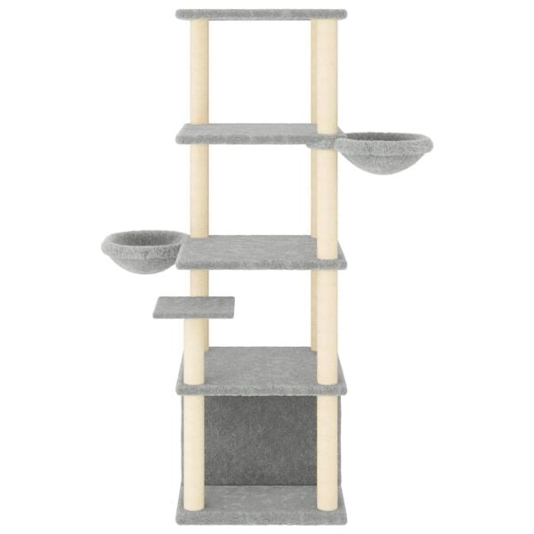vidaXL Albero per Gatti con Tiragraffi in Sisal Grigio Chiaro 147 cm