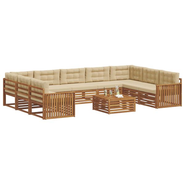 vidaXL Set divani 10 pcs Naturale e Beige Legno di Acacia Massello