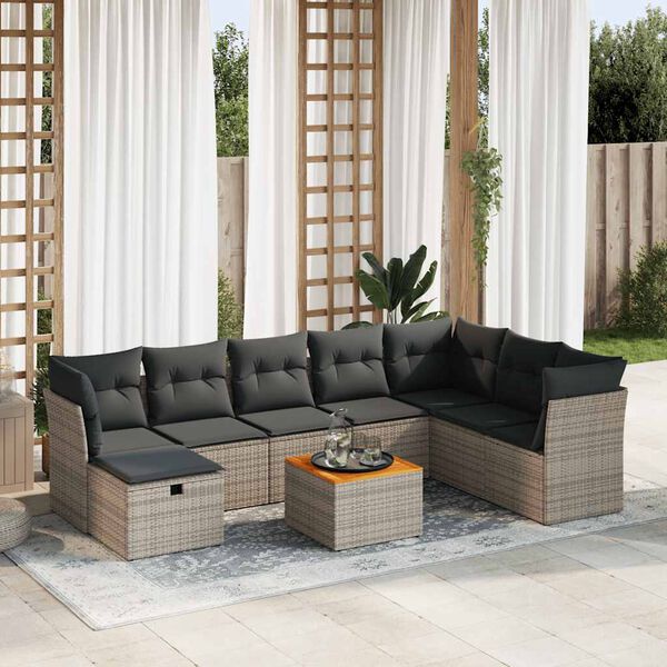 vidaXL Set Divano da Giardino 9 pz con Cuscini Grigio in Polyrattan