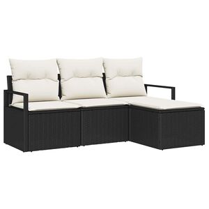 vidaXL Set di divani con cuscino 4 pcs Nero e Crema polyrattan
