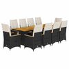 vidaXL Set da Bistr&ograve; da Giardino 11 pz con Cuscini Nero in Polyrattan