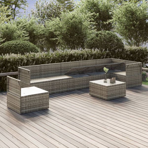vidaXL Set Divani da Giardino 8 pz con Cuscini in Polyrattan Grigio