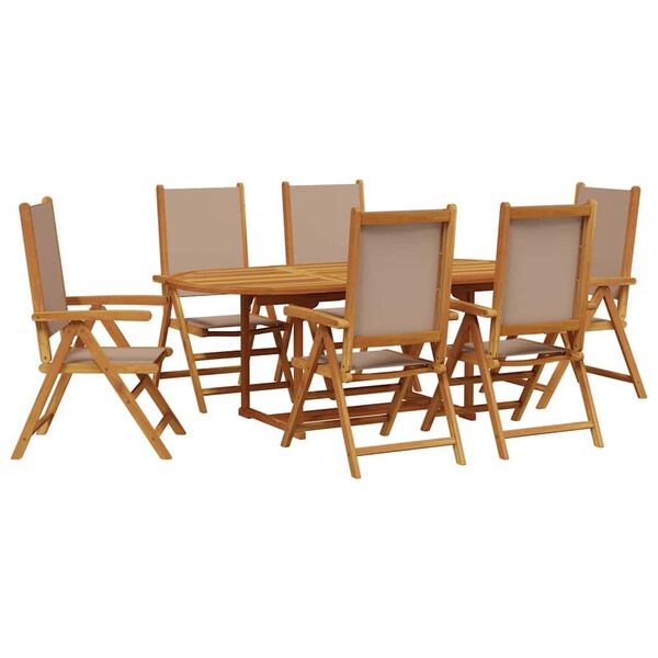 vidaXL Set da Pranzo da Giardino 7 pz Tortora Tessuto e Legno Massello