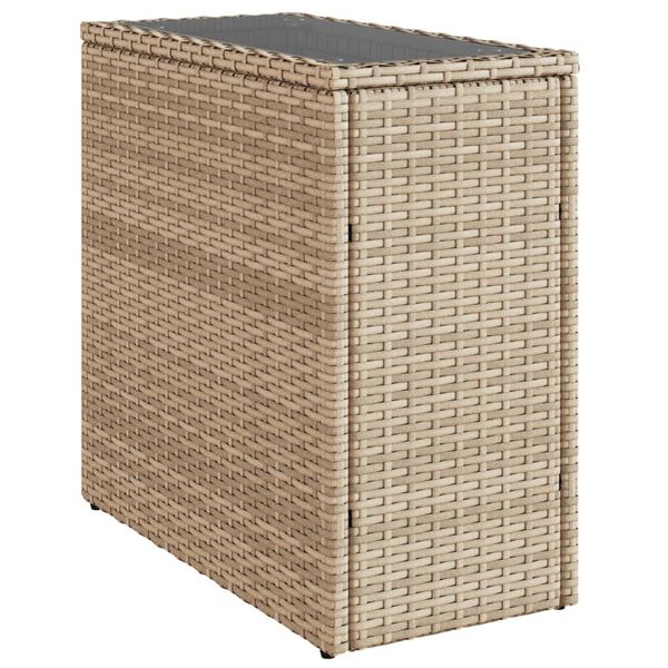vidaXL Tavolino da Giardino Piano Vetro Beige 58x27,5x55 cm Polyrattan