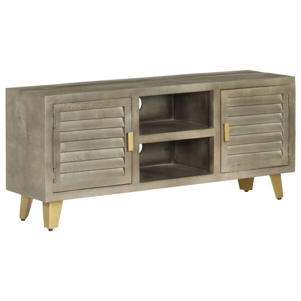 vidaXL Mobile TV Legno Massello di Mango Grigio e Ottone 110x30x48cm