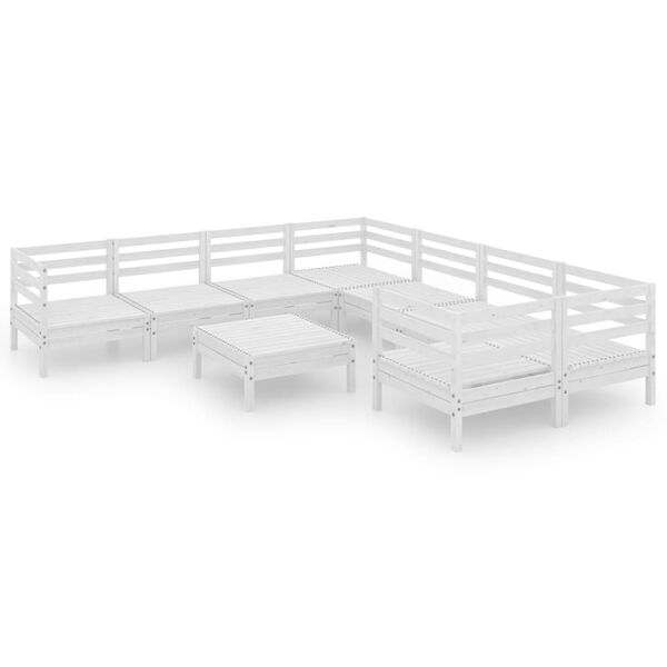 vidaXL Set Salotto da Giardino 9 pz in Legno Massello di Pino Bianco