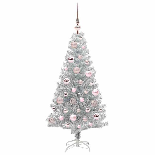 vidaXL Albero di Natale con 150 LED con supporto Argento 120 cm PET
