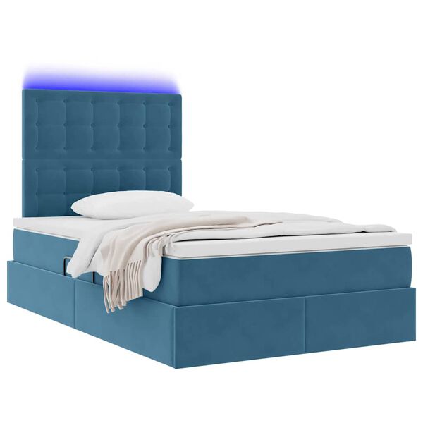 vidaXL Letto con contenitore e LED con led Blu 120 x 190 cm Velluto