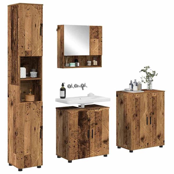 vidaXL Set di mobili per il bagno con porta 4 pcs Legno vecchio