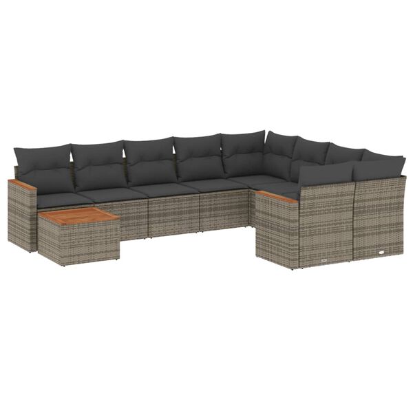 vidaXL Set Divano da Giardino 10 pz con Cuscini Grigio in Polyrattan