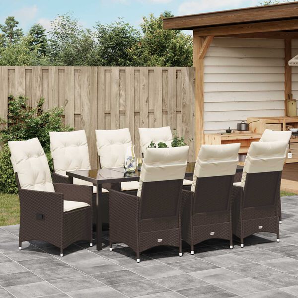 vidaXL Set da Pranzo per Giardino 9 pcs Marrone Poly Rattan