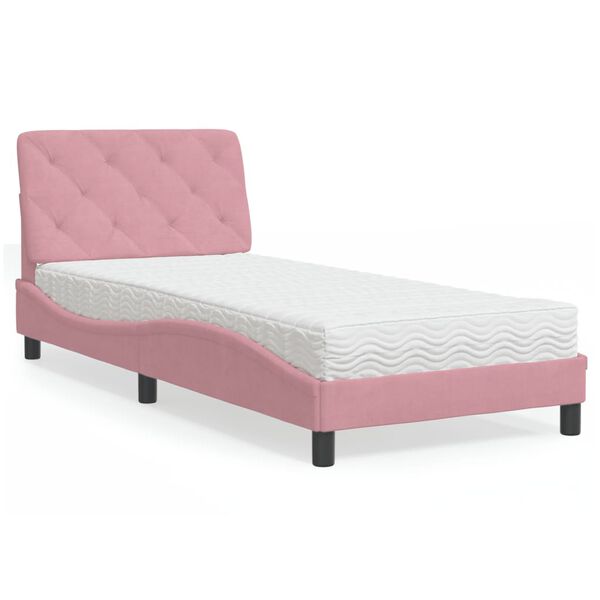 vidaXL Letto con Materasso Rosa 90x200 cm in Velluto
