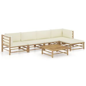 vidaXL Set Divani da Giardino 6 pz con Cuscini Bianco Crema in Bamb&ugrave;