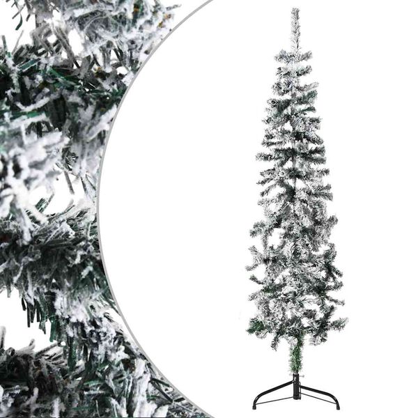 vidaXL Albero Natale Artificiale Sottile a Met&agrave; Neve Fioccata 120 cm