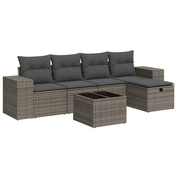vidaXL Set Divano da Giardino 6 pz con Cuscini Grigio in Polyrattan