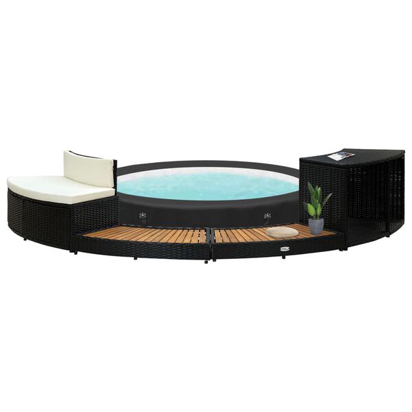 vidaXL Bordo Spa Nero Polyrattan e Legno Massello di Acacia