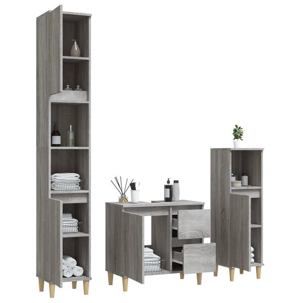 vidaXL Set Mobili da Bagno 3 pz Grigio Sonoma in Legno Multistrato