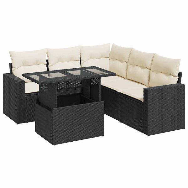vidaXL Set Divano da Giardino 6 pz con Cuscini Nero in Polyrattan