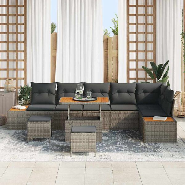 vidaXL Set Divano da Giardino 9 pcs Grigio polyrattan