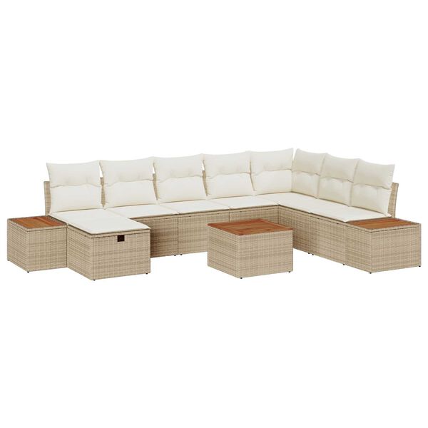 vidaXL Set Divano da Giardino con cuscino 9 pcs Beige polyrattan