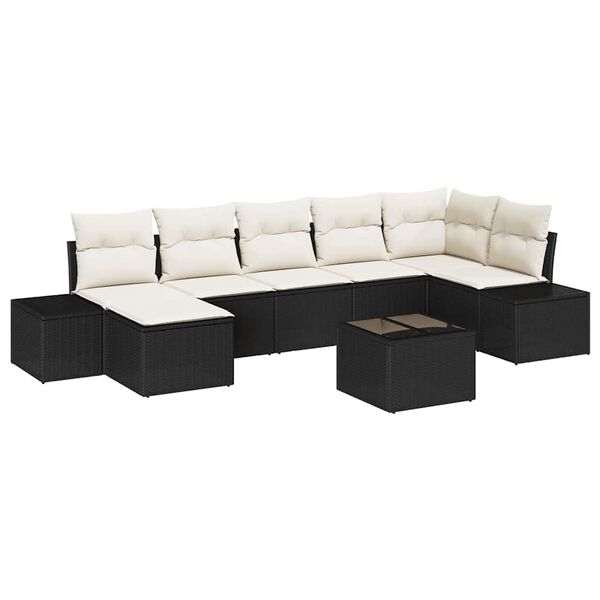 vidaXL Set Divano da Giardino con cuscino 8 pcs Nero polyrattan