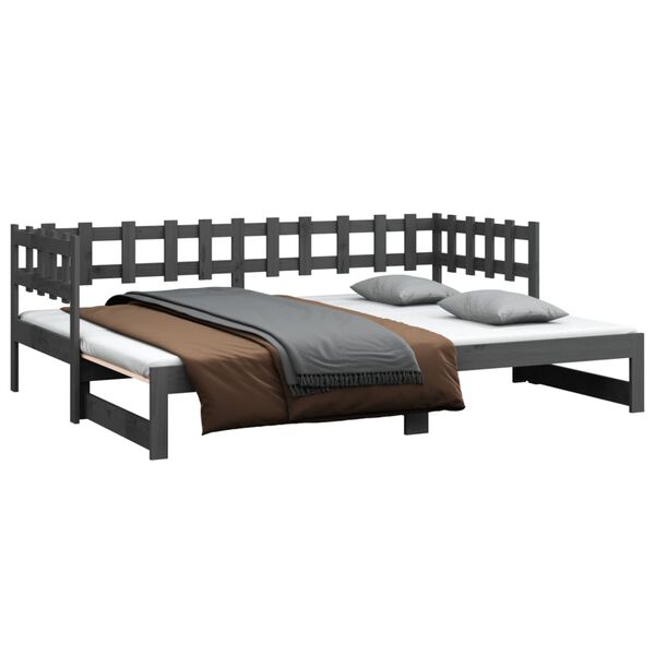 vidaXL Dormeuse Estraibile Grigia 2x(90x200) cm Legno Massello di Pino