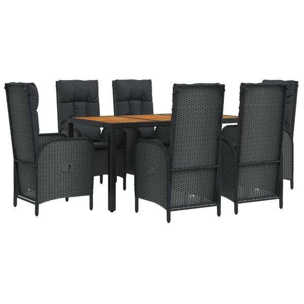 vidaXL Set da Pranzo da Giardino 7 pz Nero con Cuscini in Polyrattan