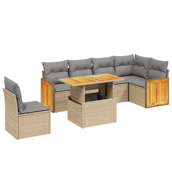 vidaXL Set Divani da Giardino 7 pz con Cuscini Beige in Polyrattan