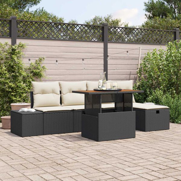 vidaXL Set Divano da Giardino con cuscino 6 pcs Nero Poly Rattan