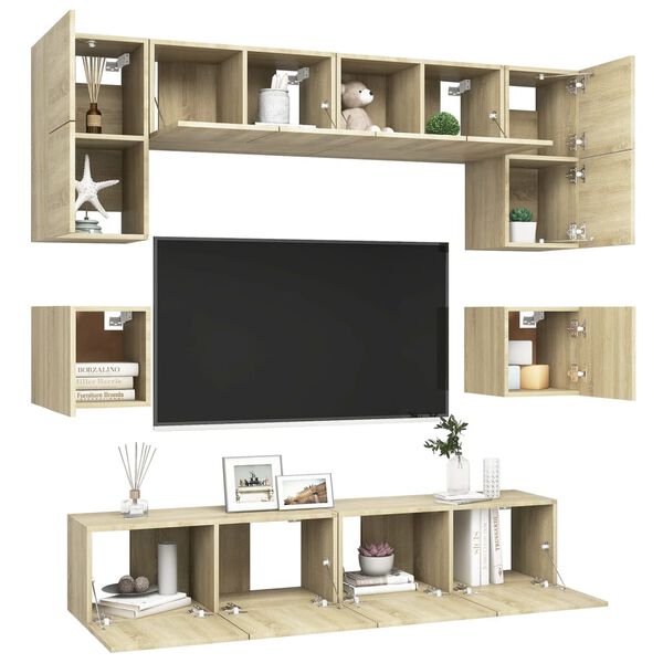 vidaXL Set di Mobili TV 8 pz Rovere Sonoma in Legno Multistrato