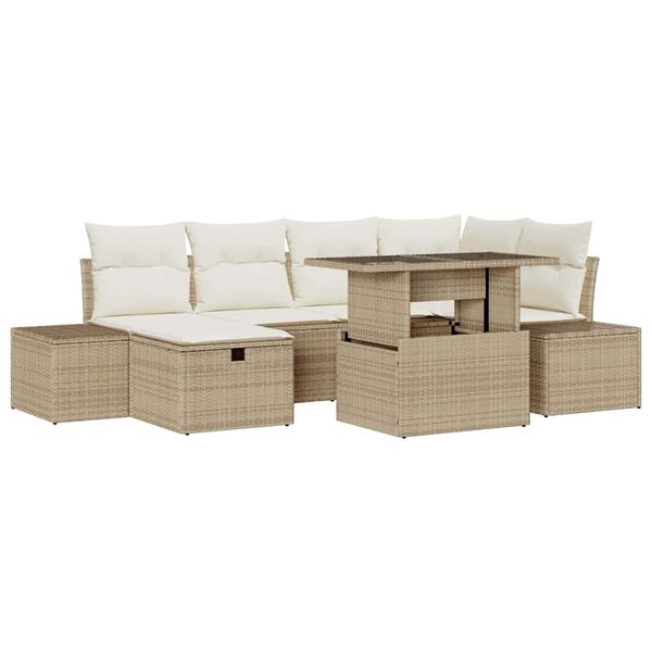 vidaXL Set Divano da Giardino 7 pcs Beige polyrattan