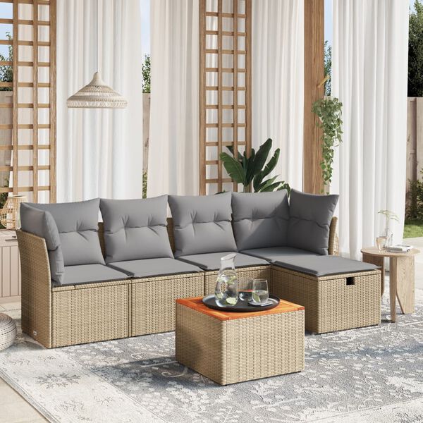 vidaXL Set Divano da Giardino 6 pz con Cuscini Beige Misto Polyrattan